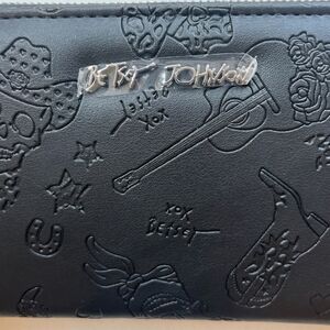 Betsey Johnson Black Embossed Guitar and Skull Wallet